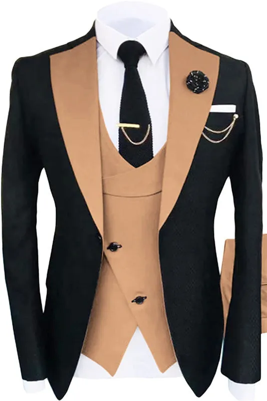 Khaki Shawl Lapel Three Pieces Prom Suits for Men