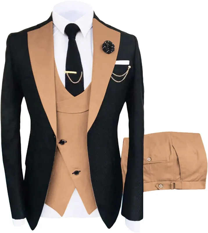 Khaki Shawl Lapel Three Pieces Prom Suits for Men