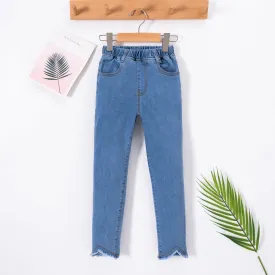 Kids Hem Detail Elastic Waist Jeans