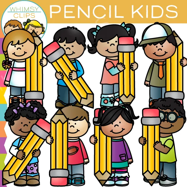 Kids with Pencils Clip Art