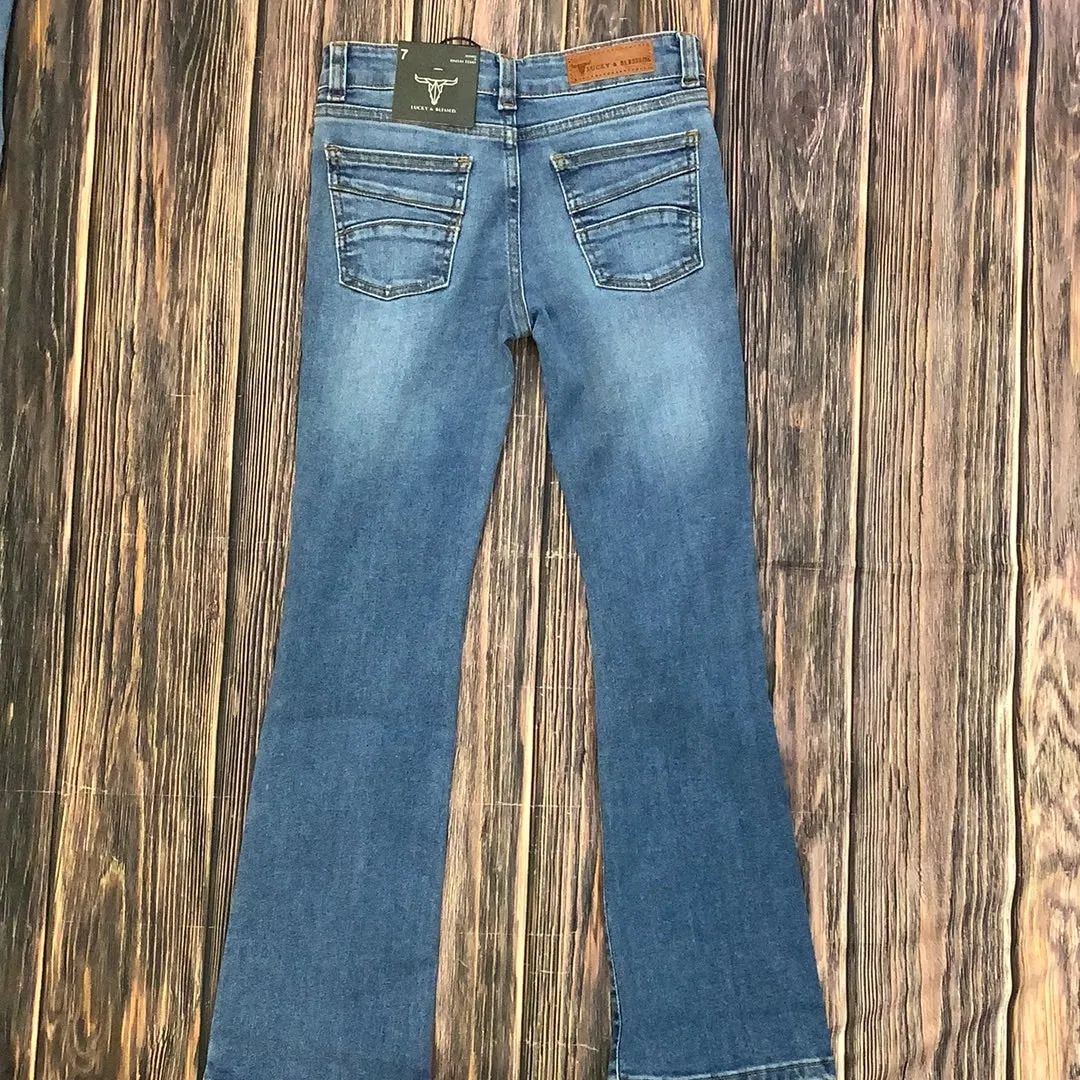 Lucky & Blessed Girl's Mid Wash Mid Rise Bootcut Jeans E01