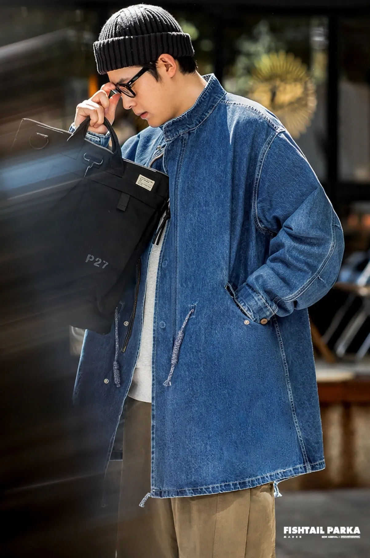 Maden American Retro M65 Denim Fishtail Trench Coats Loose Profile Mid-length Windbreaker Men's Autumn Jackets Casual Overcoat