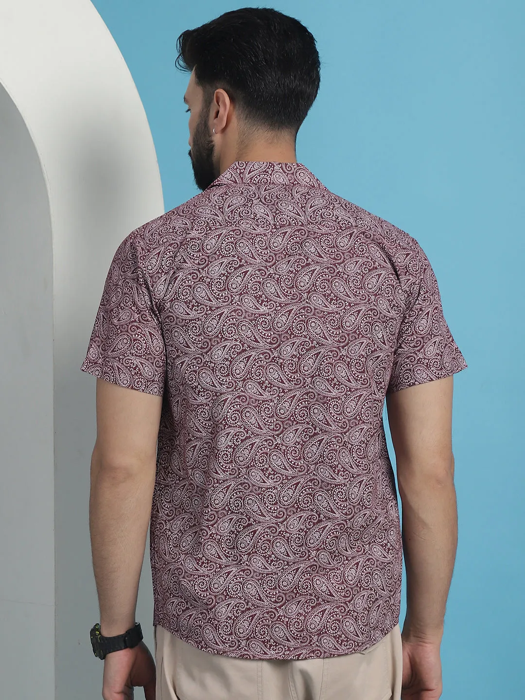 Maroon Paisley Printed Cotton Casual Shirt