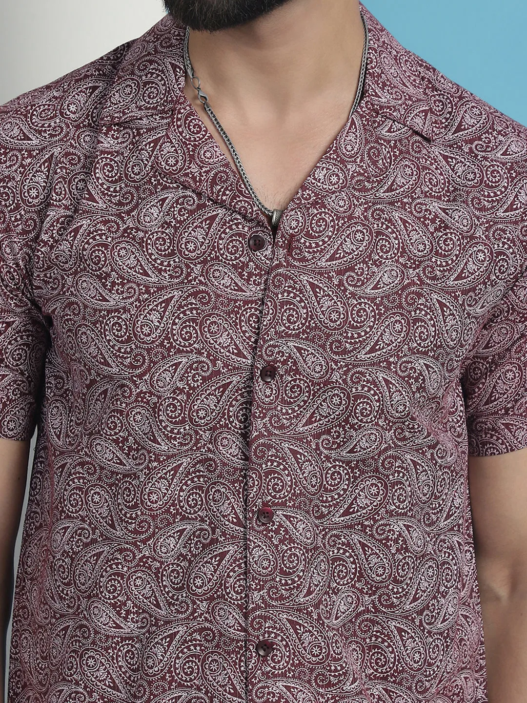 Maroon Paisley Printed Cotton Casual Shirt