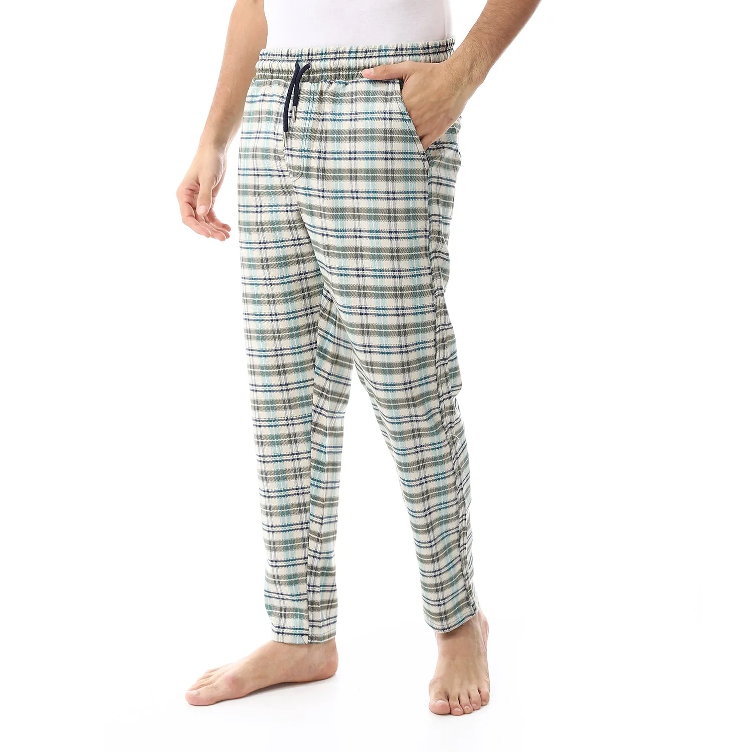 Men's Red Cotton winter Check Pants - Beige