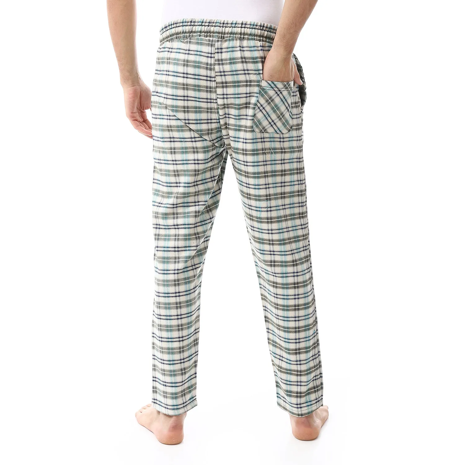 Men's Red Cotton winter Check Pants - Beige