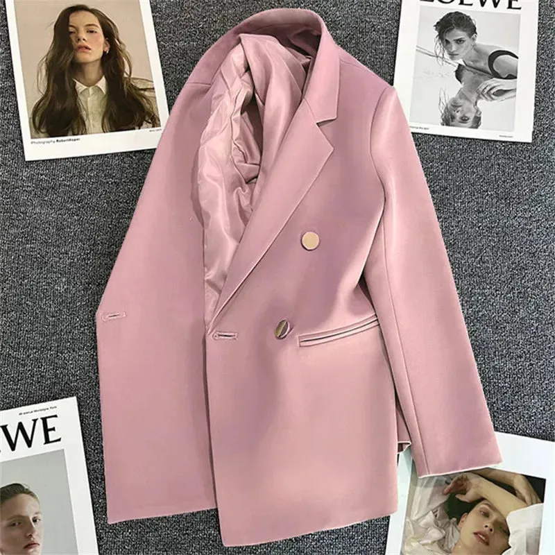 Metal Buckle Designer Temperament Blazer Tops Autumn Korean Fashion Long-sleeved Tailored Coat Solid Blazers for Women Elegant