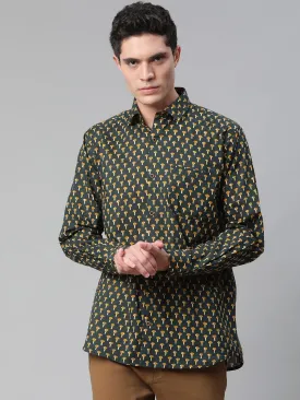 Millennial Men Dark Green  & Mustard Cotton  Full Sleeve  Shirt For Men-Mmf0284