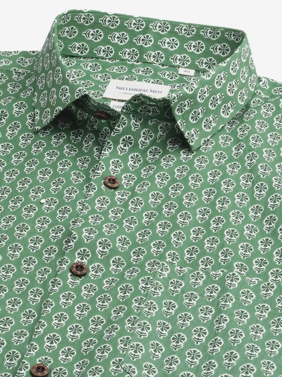 Millennial Men Green & White  Cotton  Full Sleeve  Shirt For Men-Mmf0290