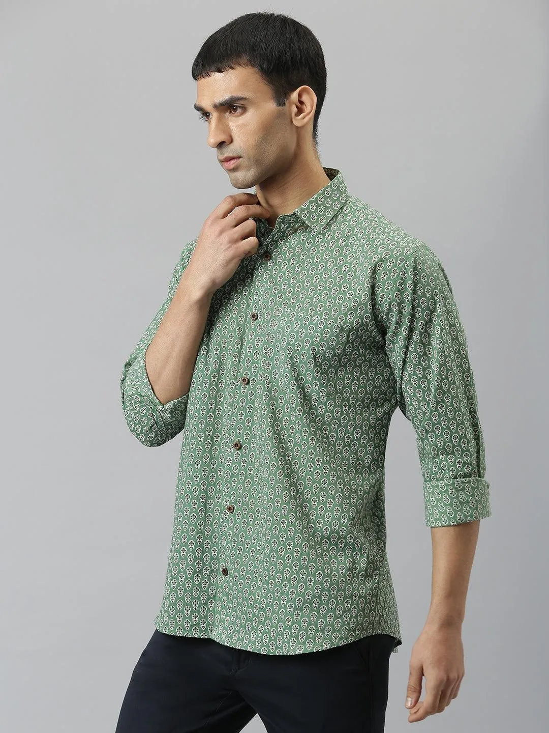 Millennial Men Green & White  Cotton  Full Sleeve  Shirt For Men-Mmf0290