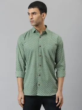 Millennial Men Green & White  Cotton  Full Sleeve  Shirt For Men-Mmf0290