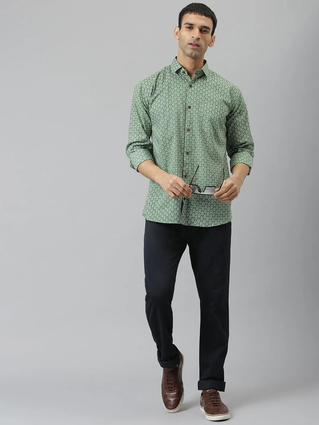 Millennial Men Green & White  Cotton  Full Sleeve  Shirt For Men-Mmf0290