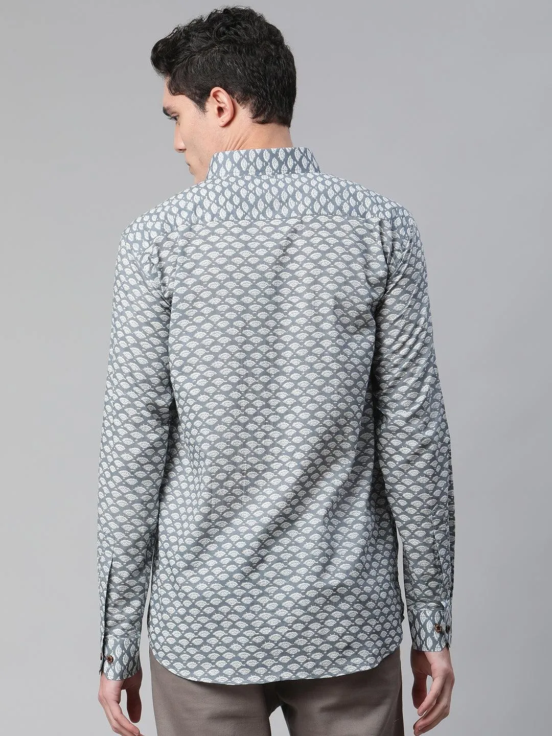 Millennial Men Grey & White  Cotton  Full Sleeve  Shirt For Men-Mmf0276