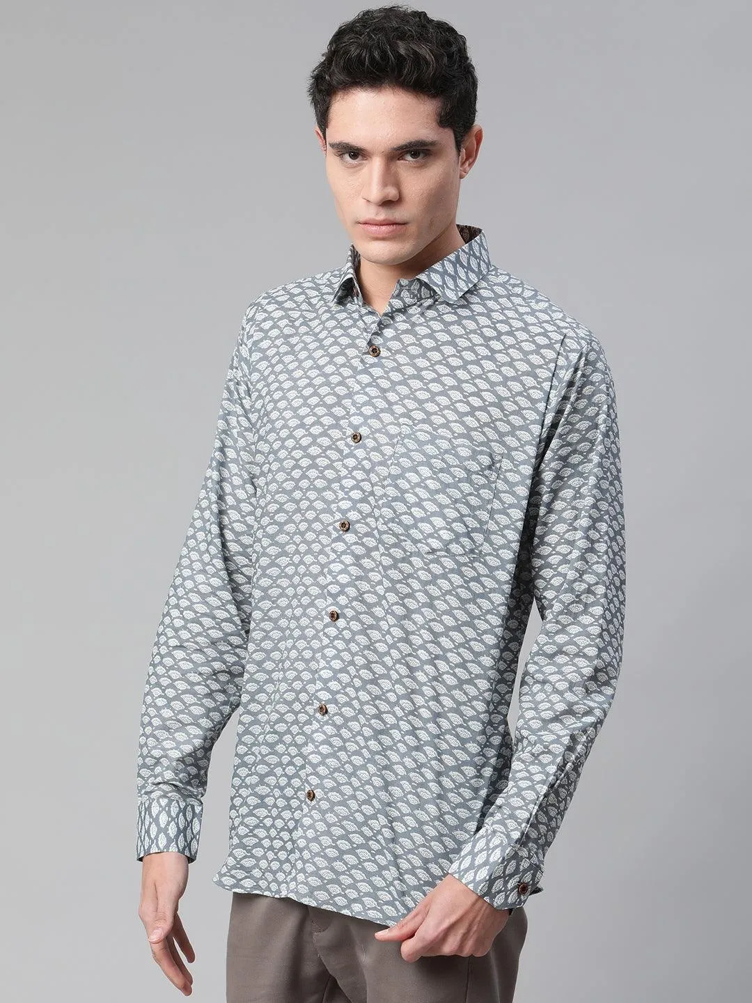 Millennial Men Grey & White  Cotton  Full Sleeve  Shirt For Men-Mmf0276