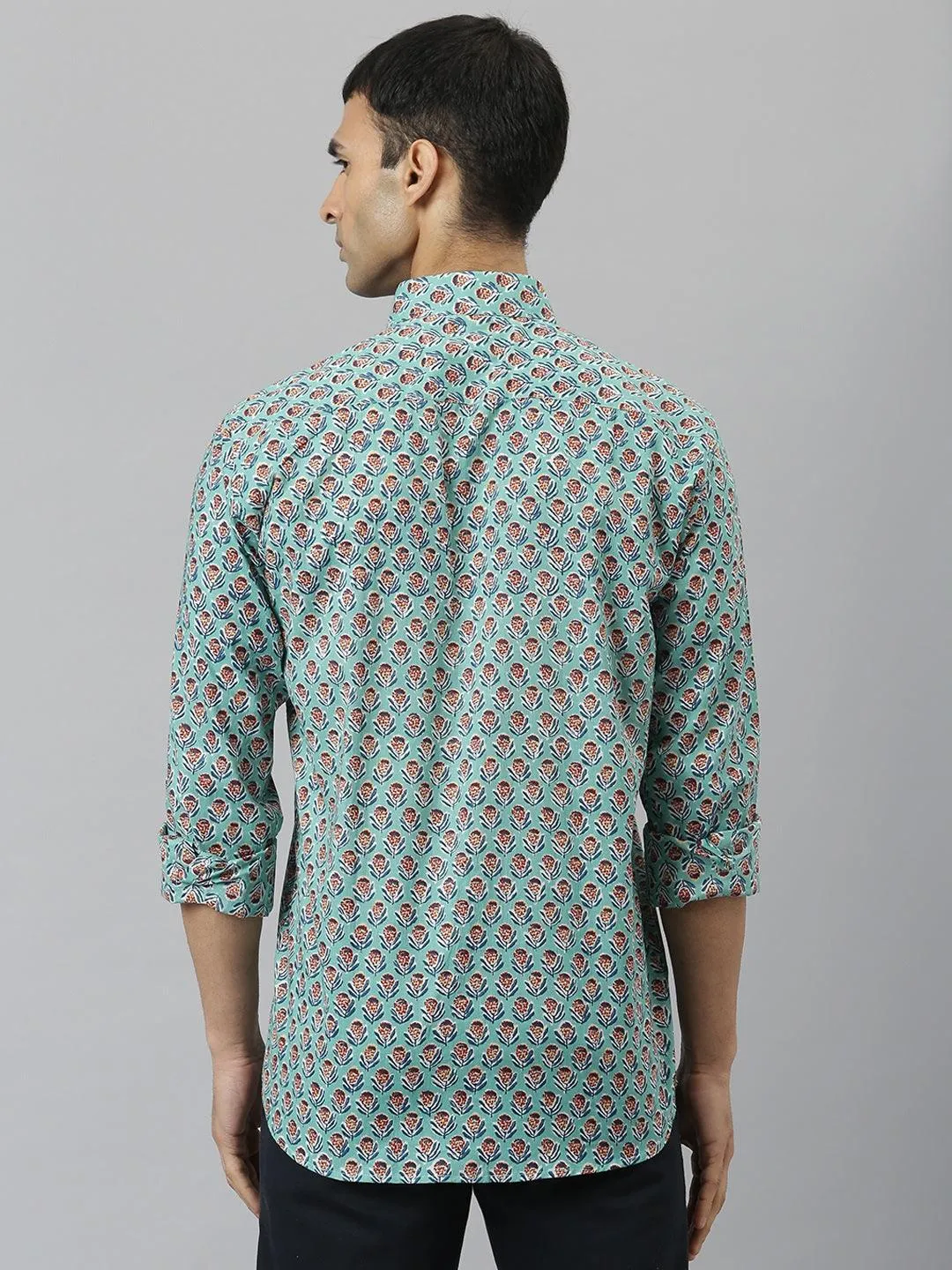 Millennial Men Sea Green & Blue  Cotton  Full Sleeve  Shirt For Men-Mmf0280