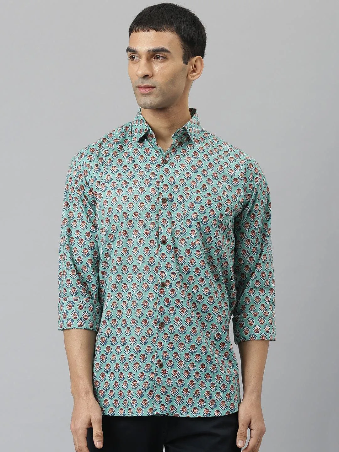 Millennial Men Sea Green & Blue  Cotton  Full Sleeve  Shirt For Men-Mmf0280