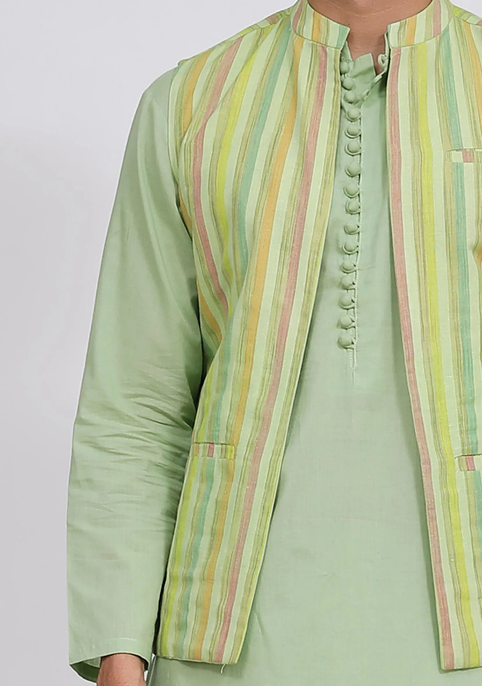 Mint Green Stripe Nehru Jacket