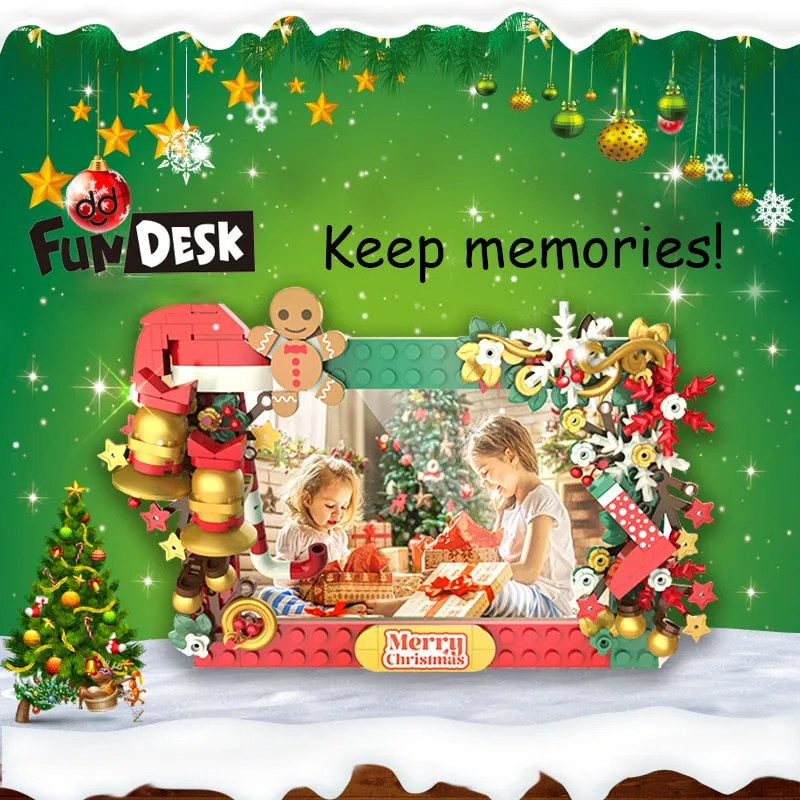 MOC Creative Christmas Fun Desk Mirror Bricks Santa Claus Gingerbread House Sets Building Block Decoration Toys Kids Boys Gifts