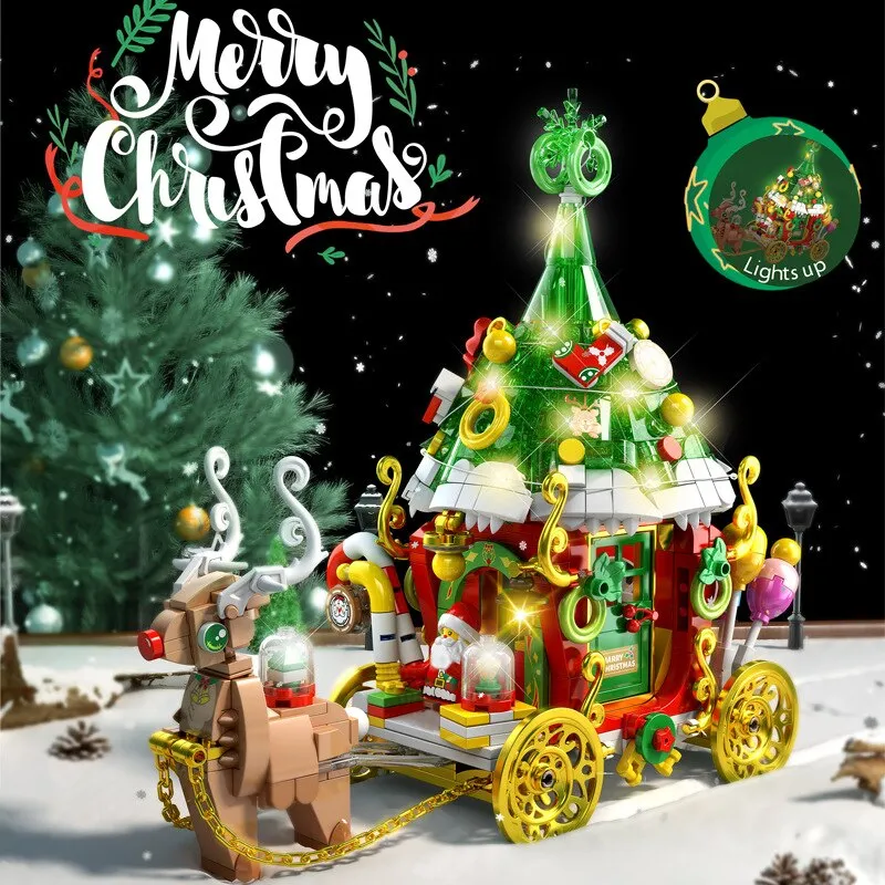 MOC Creative Christmas Fun Desk Mirror Bricks Santa Claus Gingerbread House Sets Building Block Decoration Toys Kids Boys Gifts