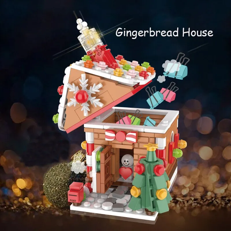 MOC Creative Christmas Fun Desk Mirror Bricks Santa Claus Gingerbread House Sets Building Block Decoration Toys Kids Boys Gifts