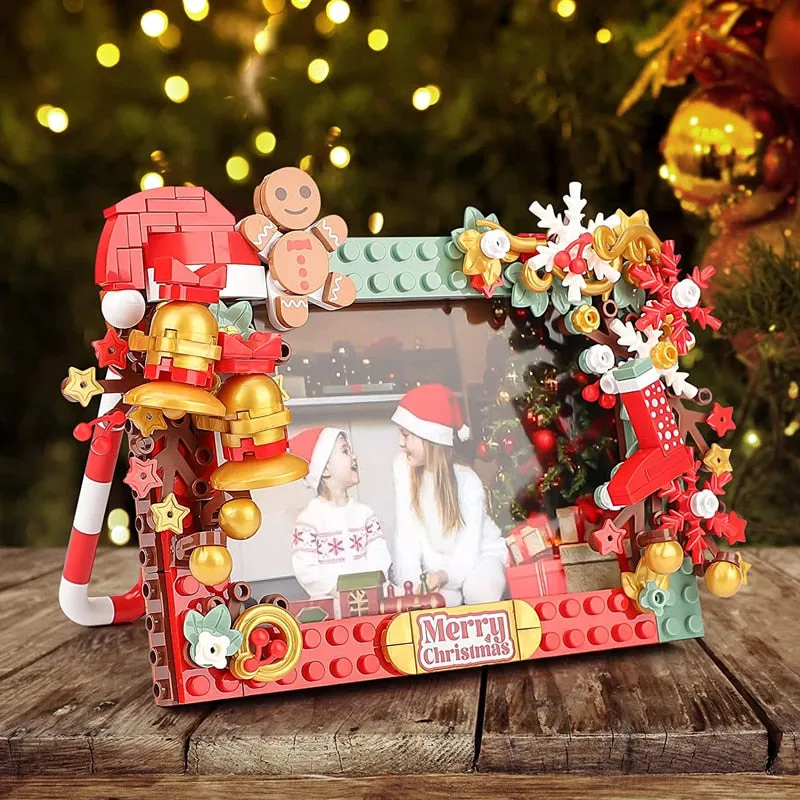 MOC Creative Christmas Fun Desk Mirror Bricks Santa Claus Gingerbread House Sets Building Block Decoration Toys Kids Boys Gifts