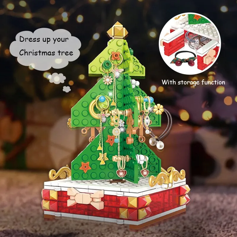 MOC Creative Christmas Fun Desk Mirror Bricks Santa Claus Gingerbread House Sets Building Block Decoration Toys Kids Boys Gifts