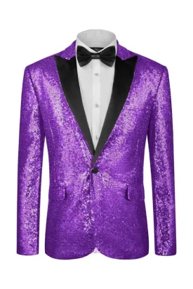 Modern Light Purple Sparkly Sequins Peaked Lapel Men Prom Suits