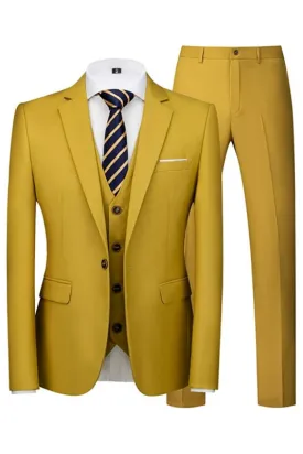 Notched Lapel Three Pieces Yellow Prom Suits for Men Wedding Groom Suits