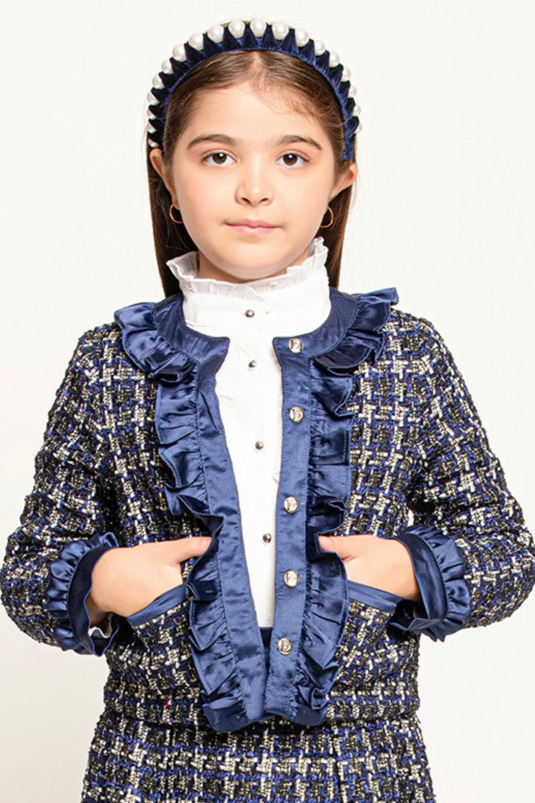 One Friday Houndstooth Elegance Navy Jacket