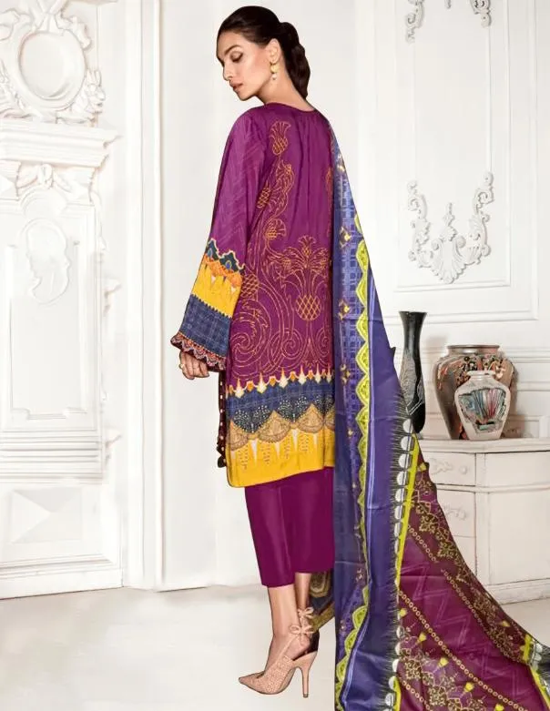 Pakistani Unstitched Purple salwar kameez Cotton Dress Material