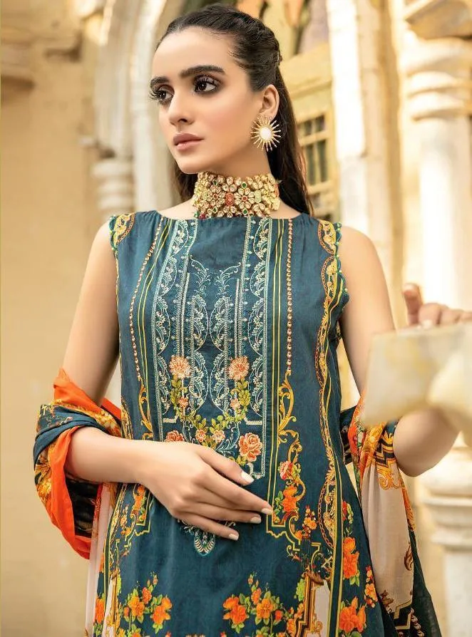 Pure Lawn Digital Style Printed Green Karachi Dress Material