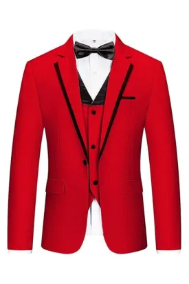 Red Notched Lapel Three Pieces Men Prom Suits