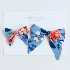 Sailor Bow Clip Or Headband / Birch Floral In Periwinkle