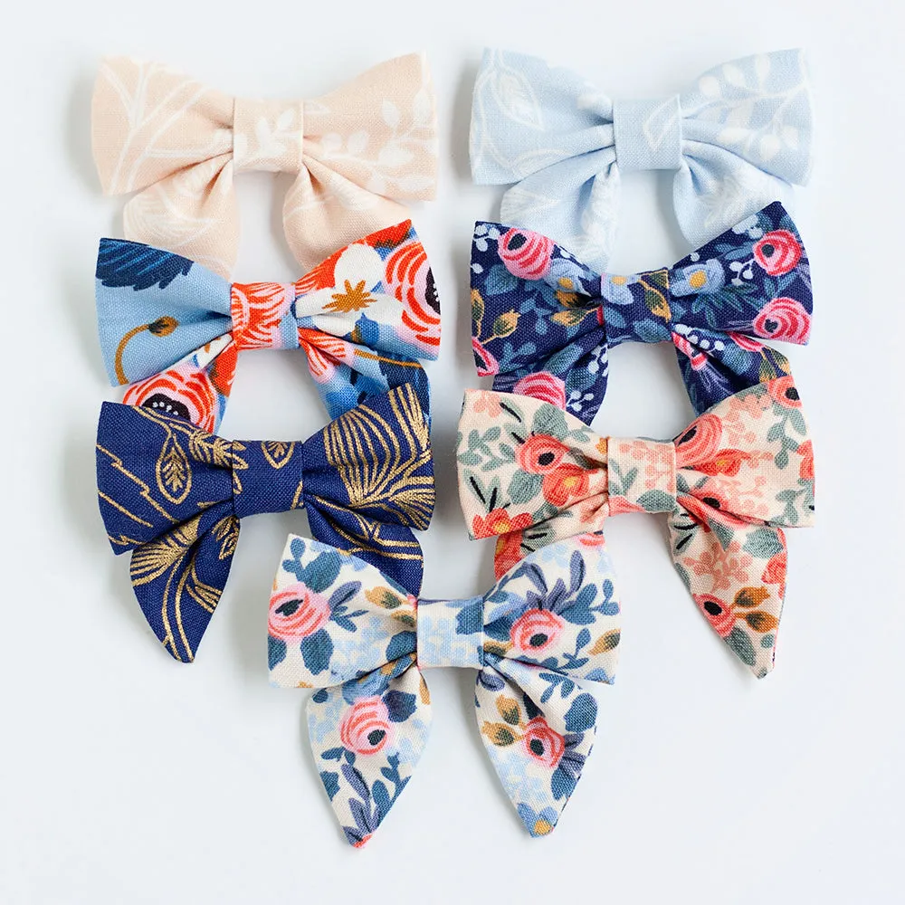 Sailor Bow Clip Or Headband / Birch Floral In Periwinkle