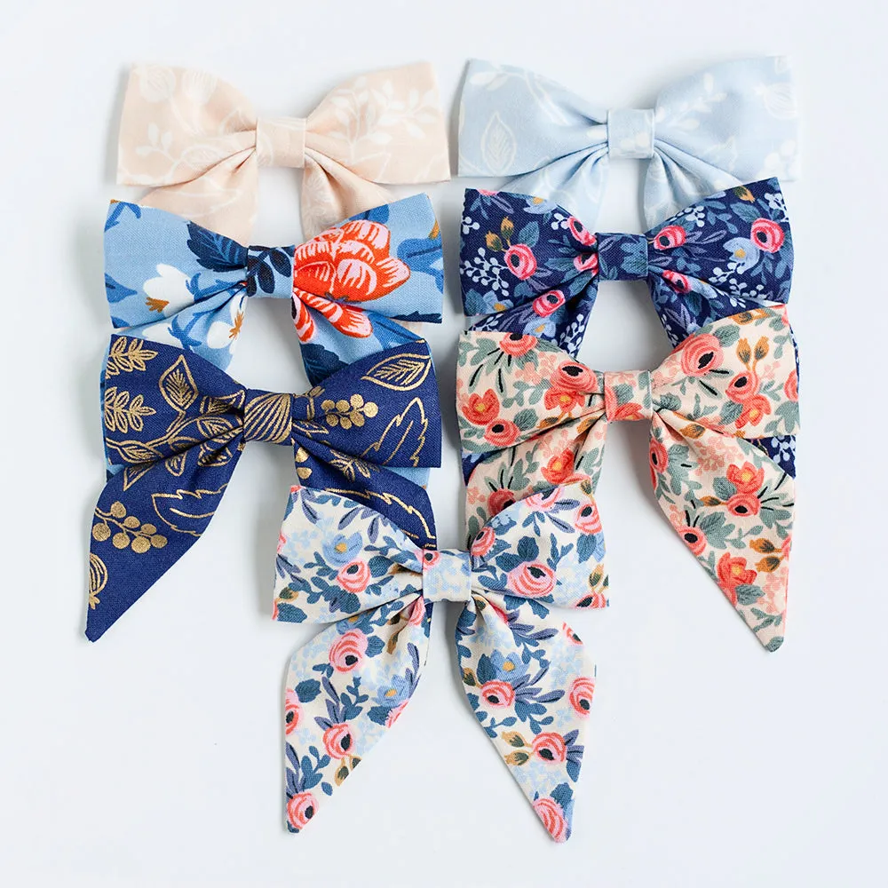 Sailor Bow Clip Or Headband / Birch Floral In Periwinkle