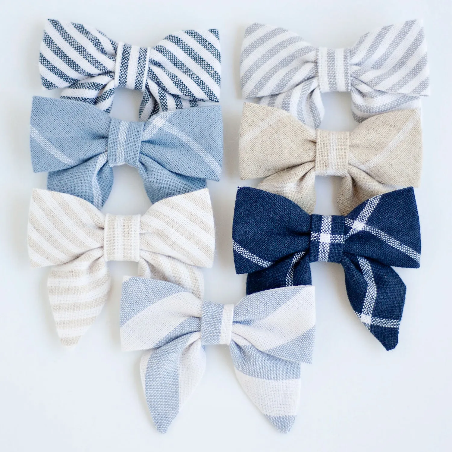 Sailor Bow Clip Or Headband / Chambray Linen Window Pane