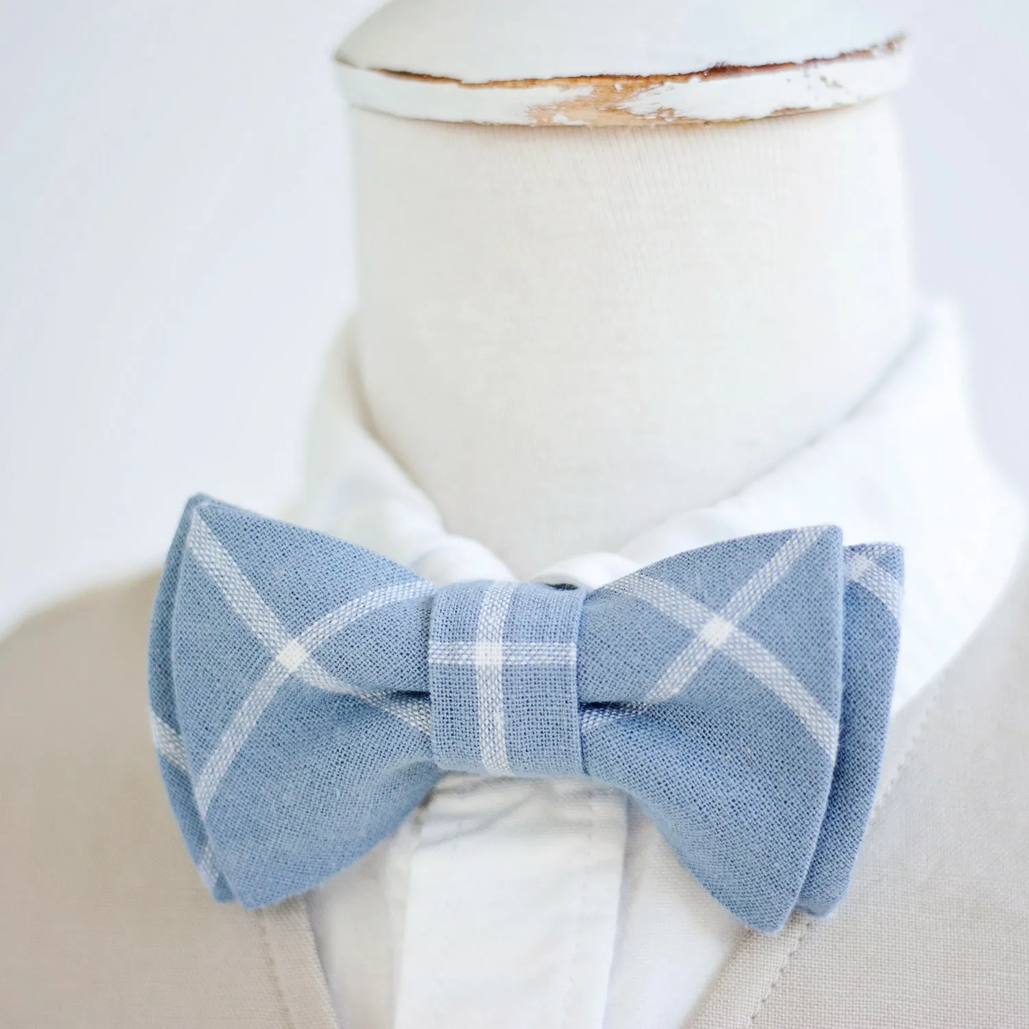 Sailor Bow Clip Or Headband / Chambray Linen Window Pane