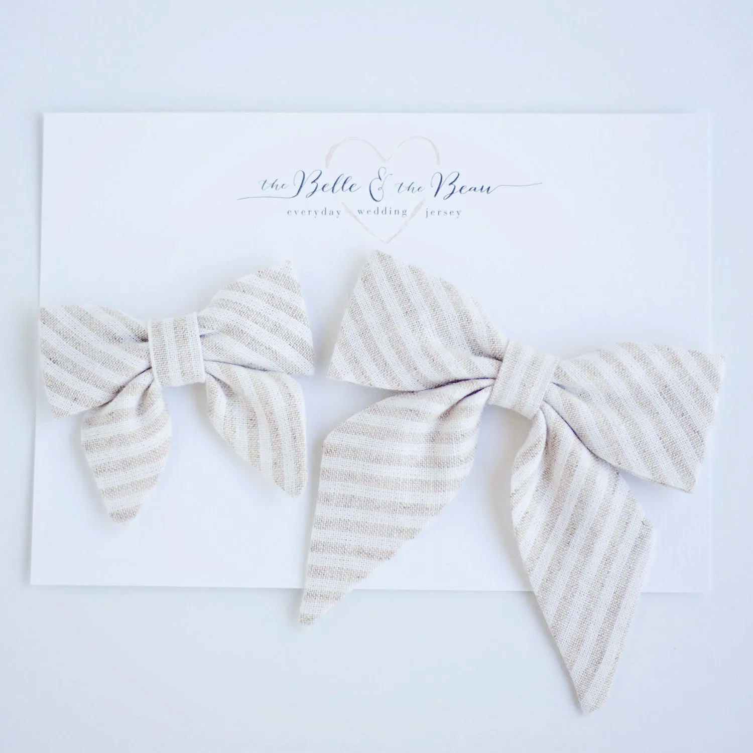 Sailor Bow Clip Or Headband / Natural Linen Stripe