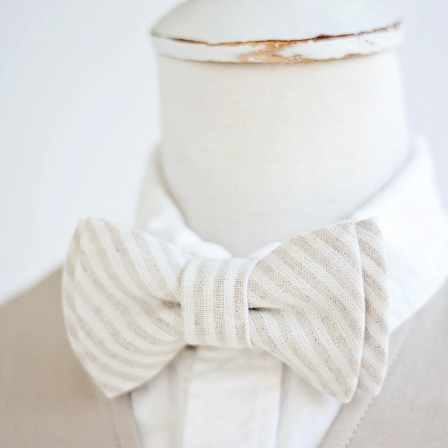 Sailor Bow Clip Or Headband / Natural Linen Stripe