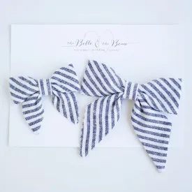 Sailor Bow Clip Or Headband / Navy Linen Stripe