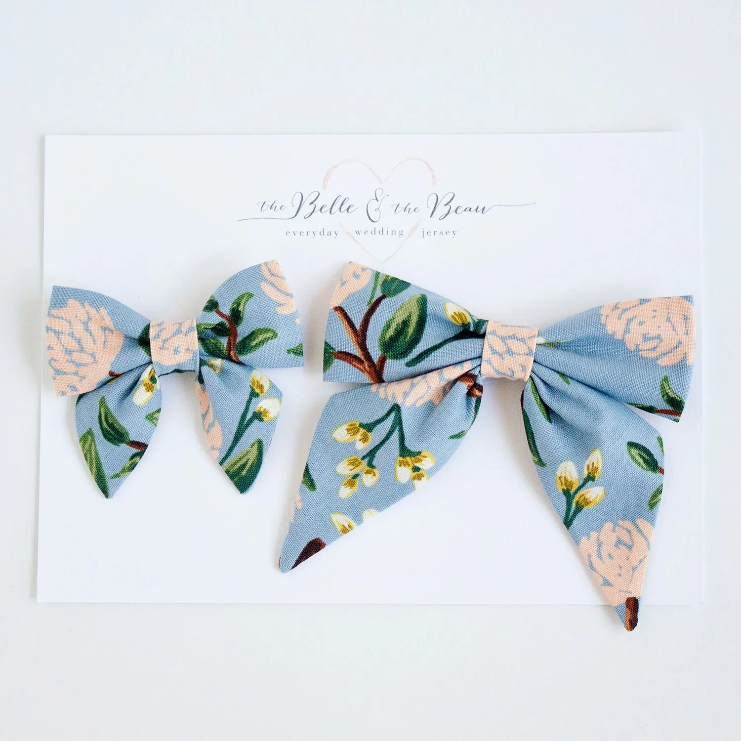 Sailor Bow Clip Or Headband / Peonies In Dusty Blue