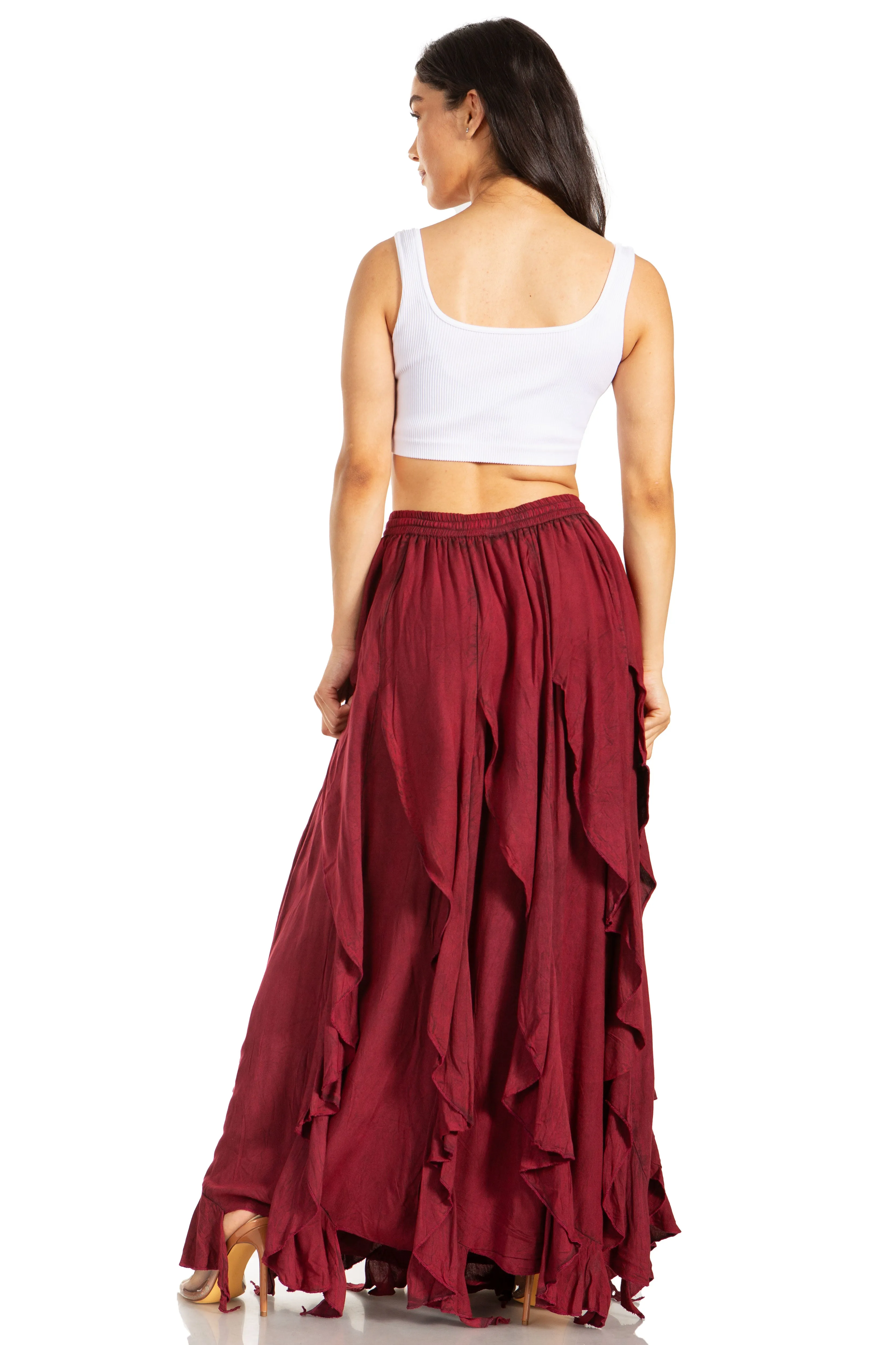 Sakkas Nova Womens Bohemian Stonewashed Rayon Asymmetrical Hem Maxi Swing Skirt