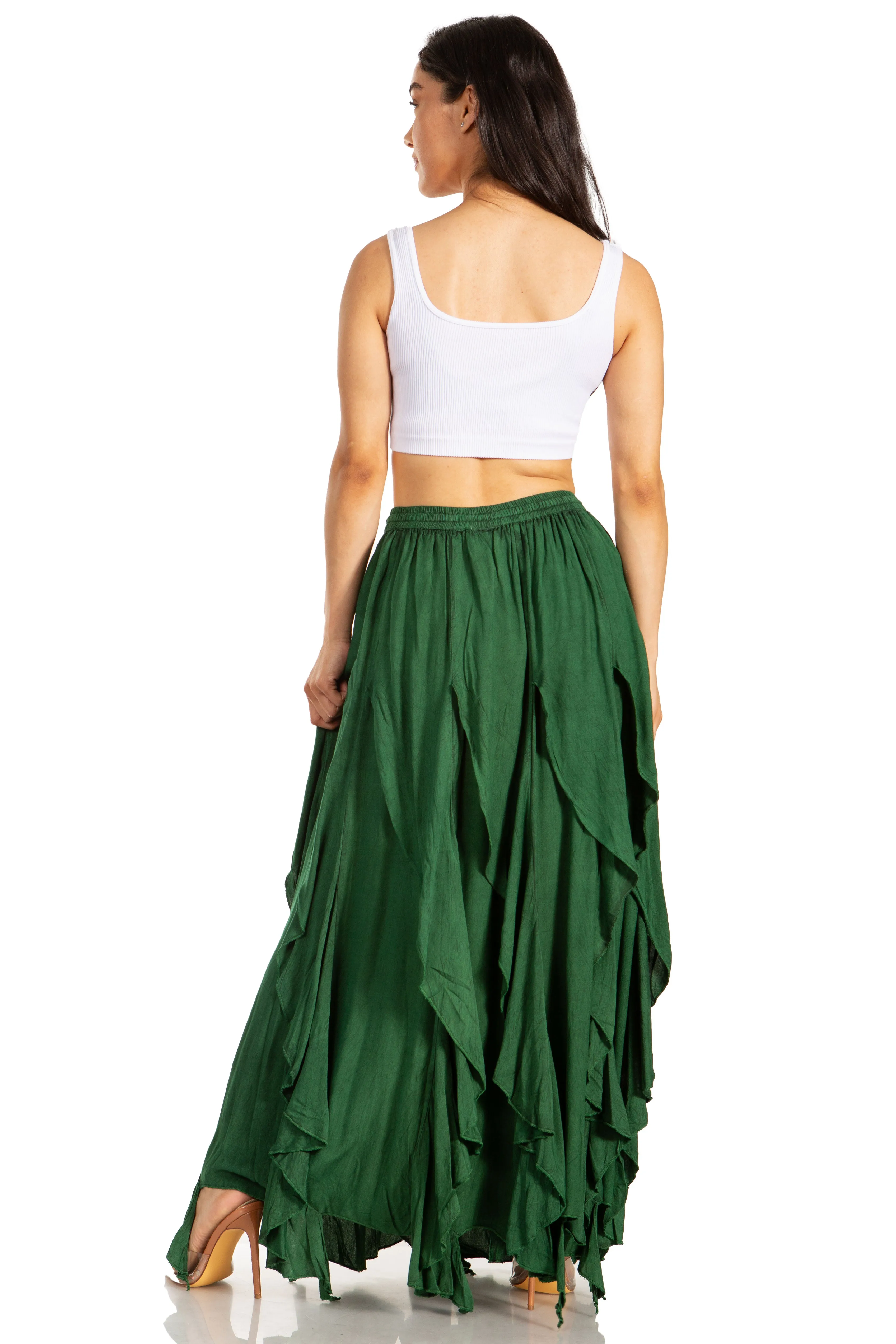 Sakkas Nova Womens Bohemian Stonewashed Rayon Asymmetrical Hem Maxi Swing Skirt