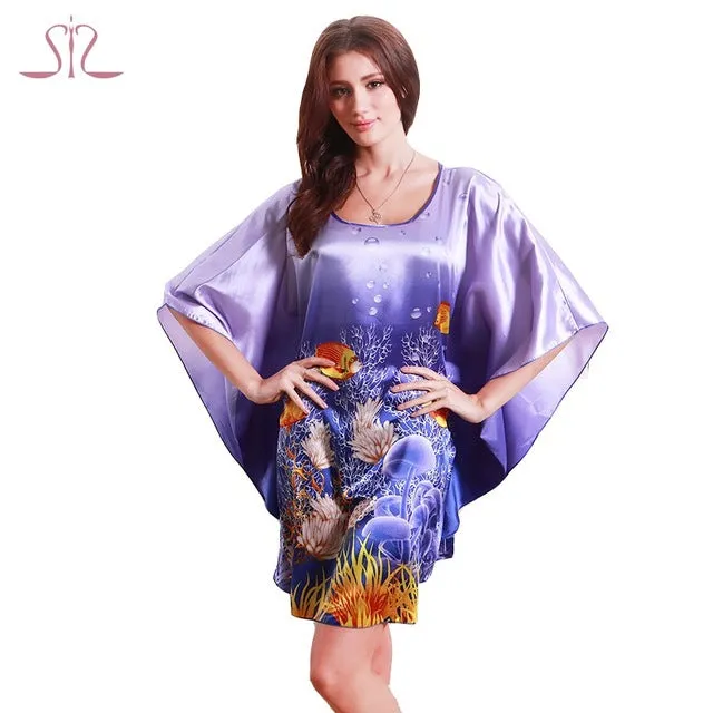 SpaRogerss Fashion Nightgowns Sleepshirts 2017 Plus Size Silk Lady Sleepwear Dressing Gown Female Home Bathrobe Intimissimi 7348