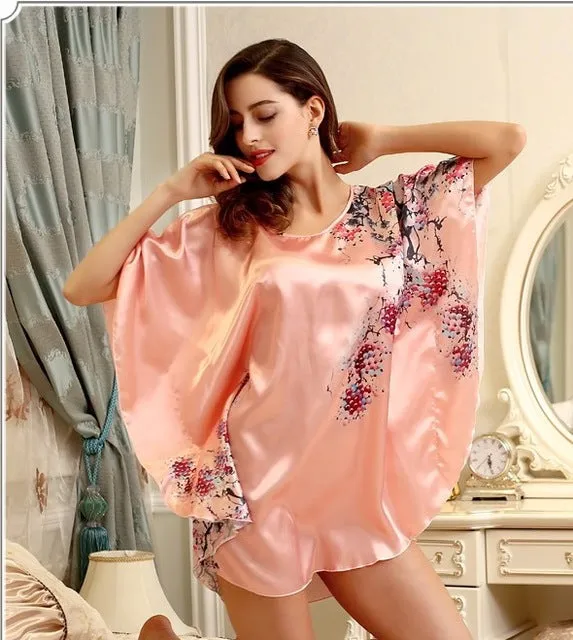 SpaRogerss Fashion Nightgowns Sleepshirts 2017 Plus Size Silk Lady Sleepwear Dressing Gown Female Home Bathrobe Intimissimi 7348