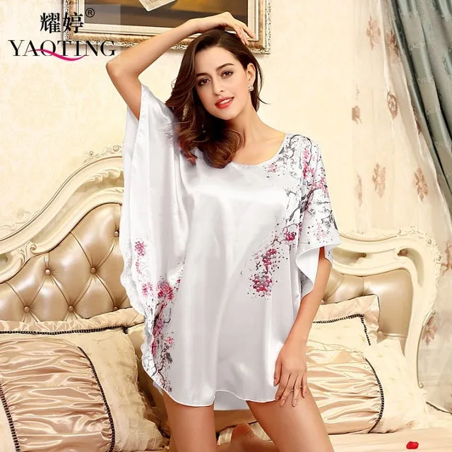 SpaRogerss Fashion Nightgowns Sleepshirts 2017 Plus Size Silk Lady Sleepwear Dressing Gown Female Home Bathrobe Intimissimi 7348