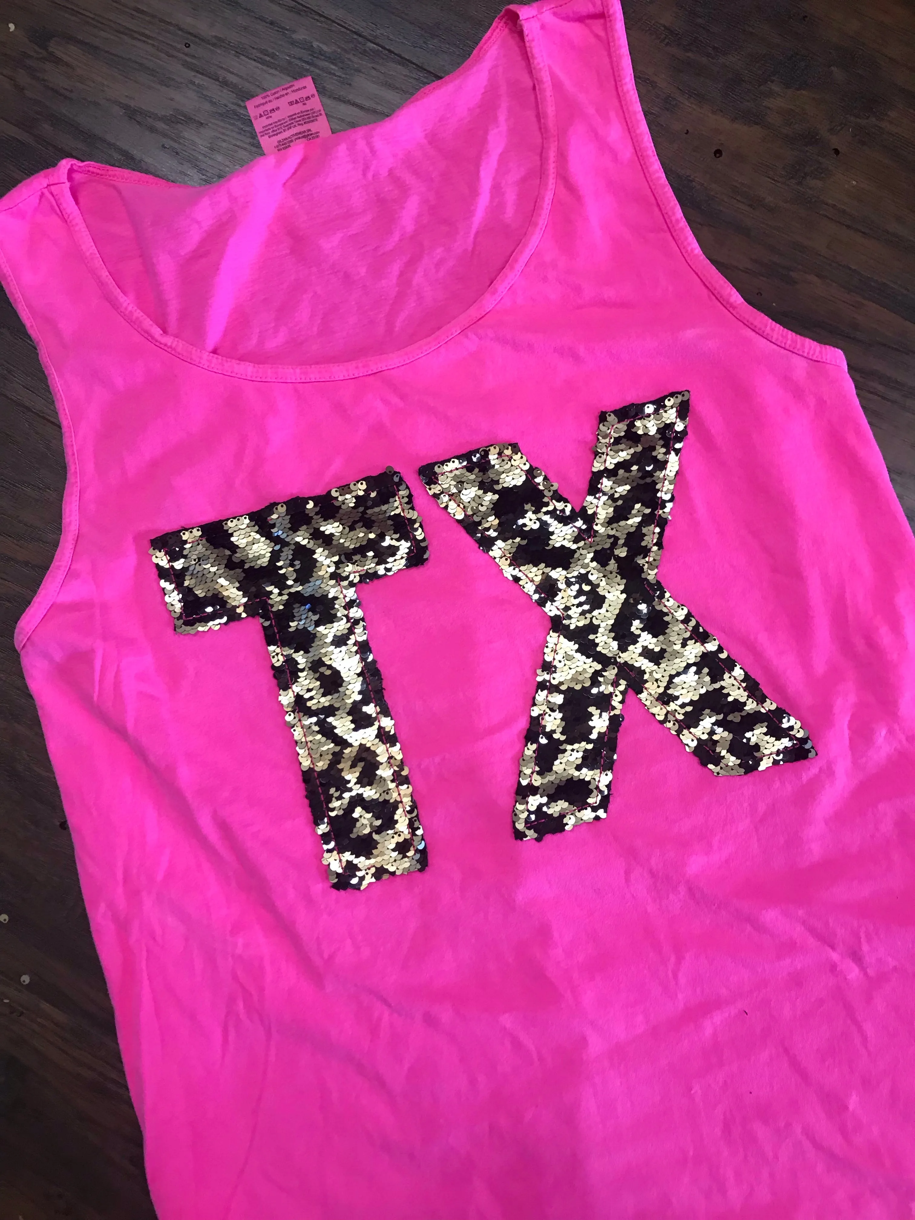 State Abbreviation Tank with Leopard Print Mermaid Sequins