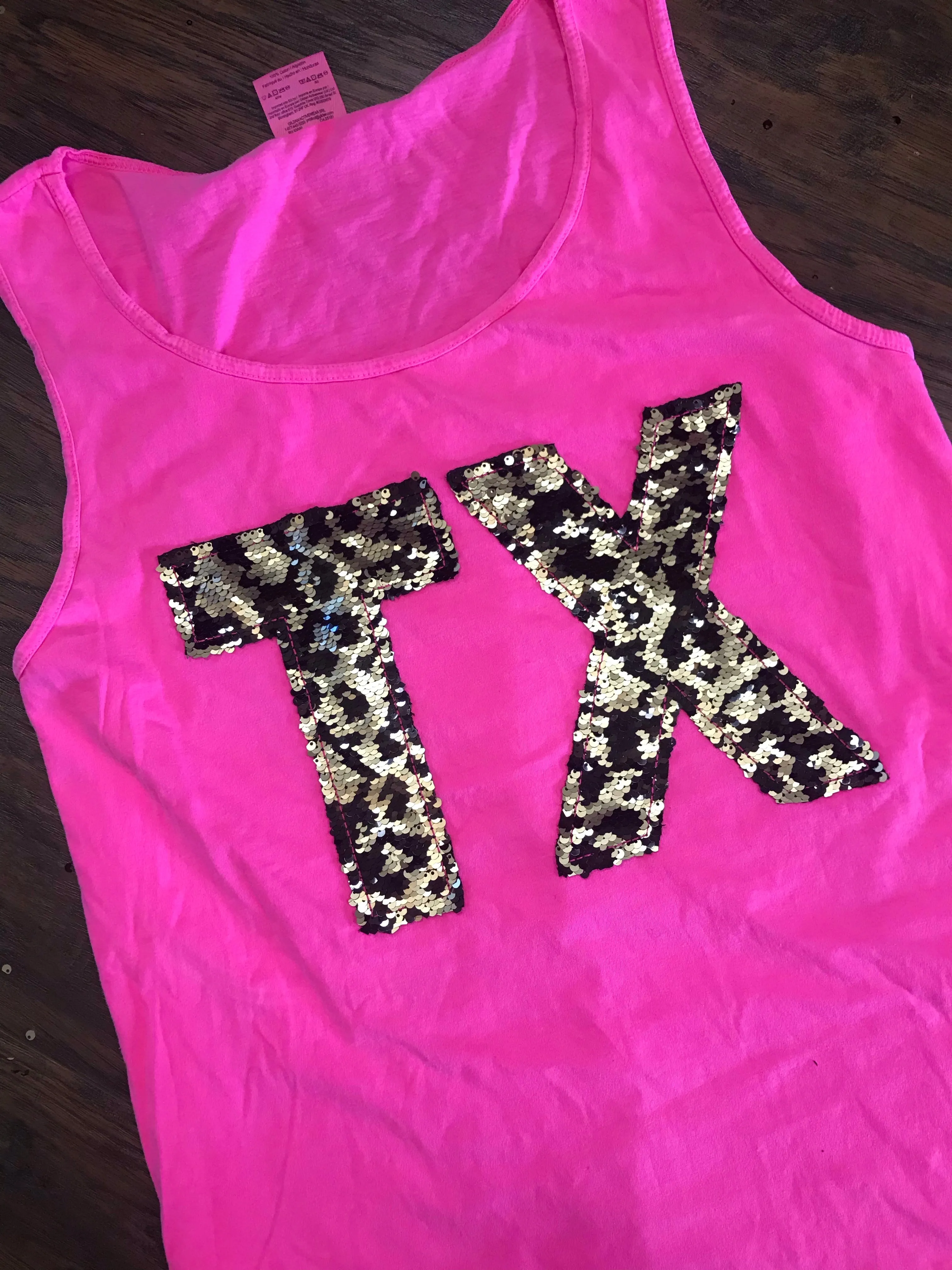 State Abbreviation Tank with Leopard Print Mermaid Sequins