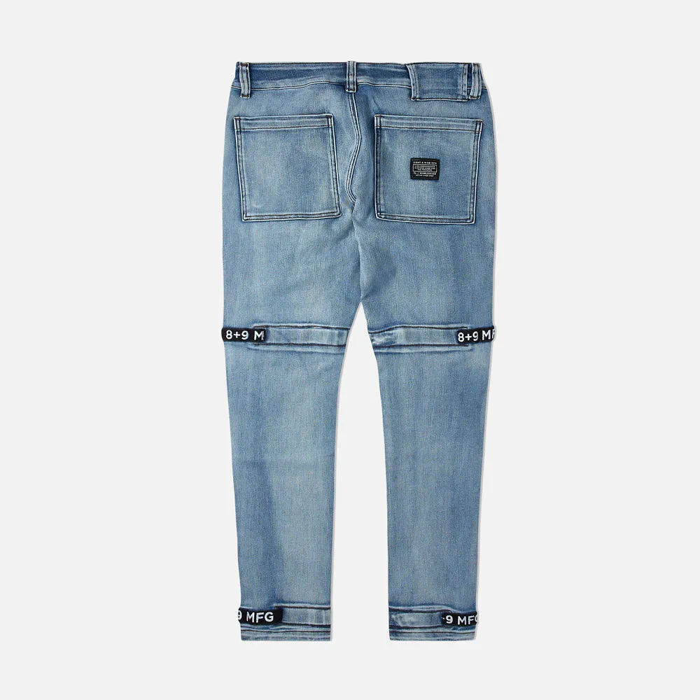 Strapped Up Slim Utility Jeans Faded Blue Denim