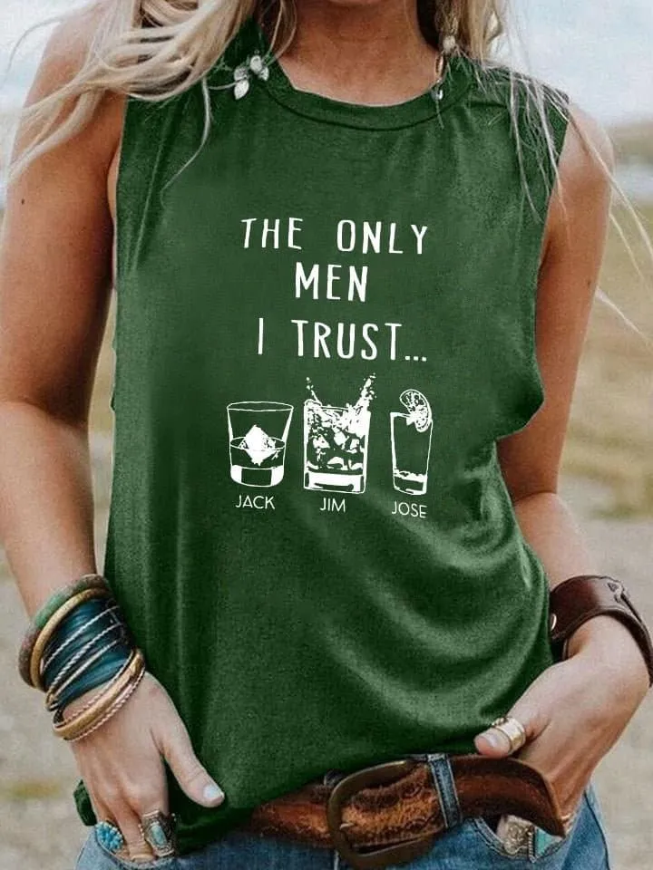 The Only Men I Trust Tank Top - Casual Cotton Polyester Blend - Women's Summer Letter Pattern Sleeveless Shirt